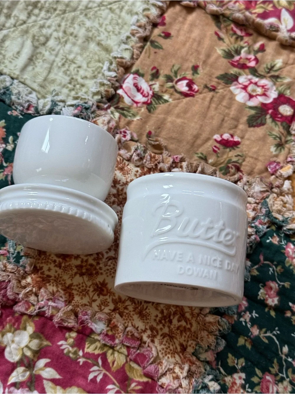 Cream Ceramic Butter Jar with Screw Lid - White